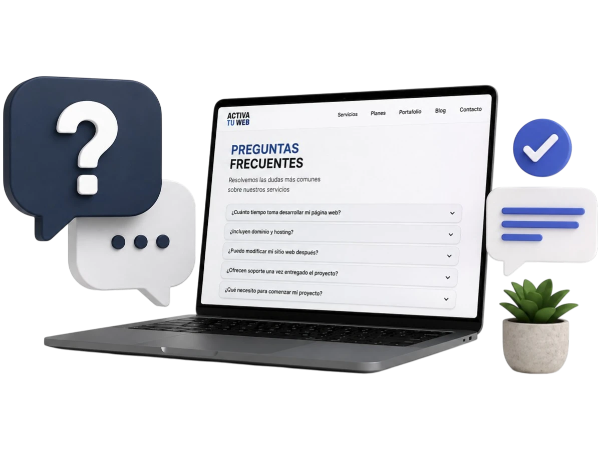 Preguntas frecuentes sobre páginas web, tiendas online y servicios digitales de Activa Tu Web